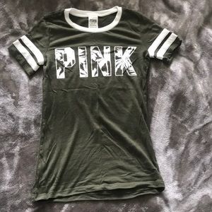 VS PINK olive green, form fitting shirt